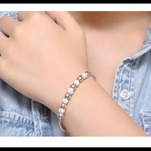 Dual texture silver beaded bangle